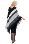 Black Color Block Fringe Poncho - Pack of 6