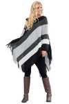 Black Color Block Fringe Poncho - Pack of 6