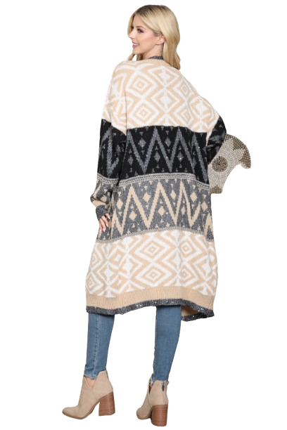 Aztec Pattern Knitted Terry Cardigan Beige - Pack of 6