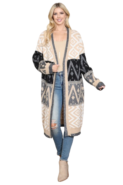 Aztec Pattern Knitted Terry Cardigan Beige - Pack of 6