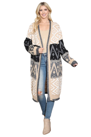 Aztec Pattern Knitted Terry Cardigan Black - Pack of 6