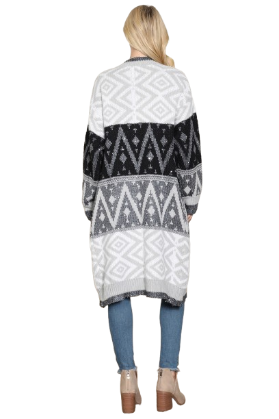 Aztec Pattern Knitted Terry Cardigan Black - Pack of 6