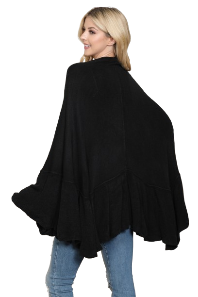 Knit Ruffled Solid Color Kimono Black - Pack of 6