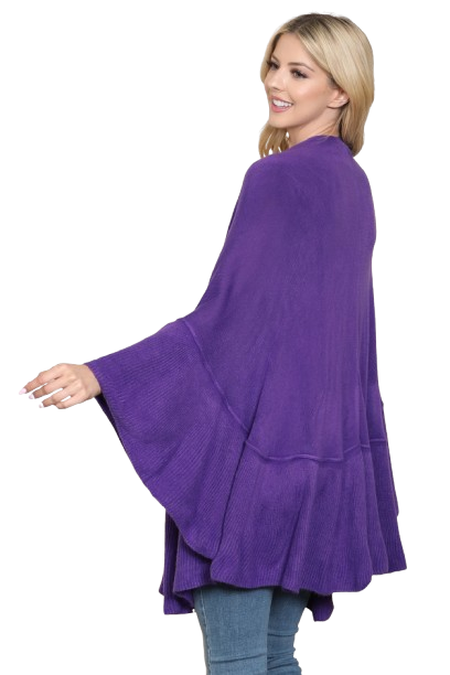 Knit Ruffled Solid Color Kimono Dark Purple - Pack of 6