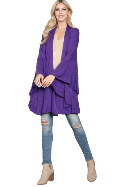 Knit Ruffled Solid Color Kimono Dark Purple - Pack of 6