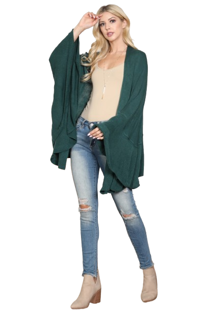 Knit Ruffled Solid Color Kimono Green - Pack of 6