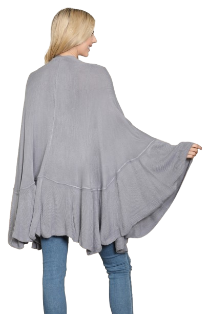 Knit Ruffled Solid Color Kimono Gray - Pack of 6