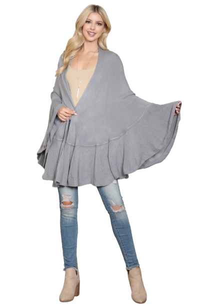 Knit Ruffled Solid Color Kimono Gray - Pack of 6