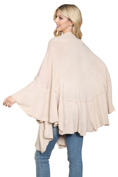 Knit Ruffled Solid Color Kimono Khaki - Pack of 6