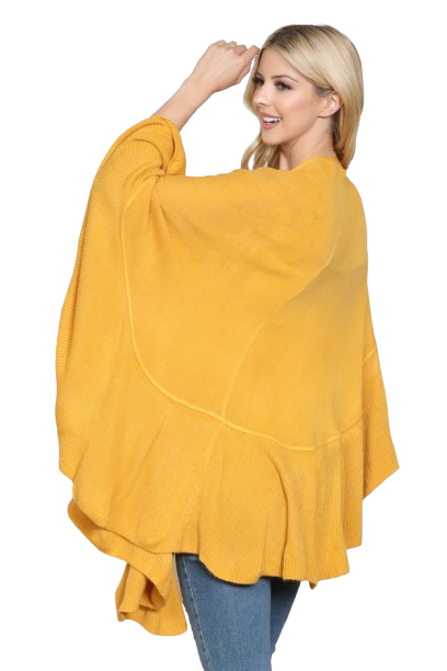 Knit Ruffled Solid Color Kimono Mustard - Pack of 6