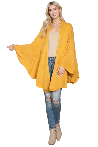 Knit Ruffled Solid Color Kimono Mustard - Pack of 6