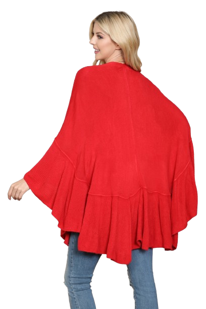 Knit Ruffled Solid Color Kimono Red - Pack of 6