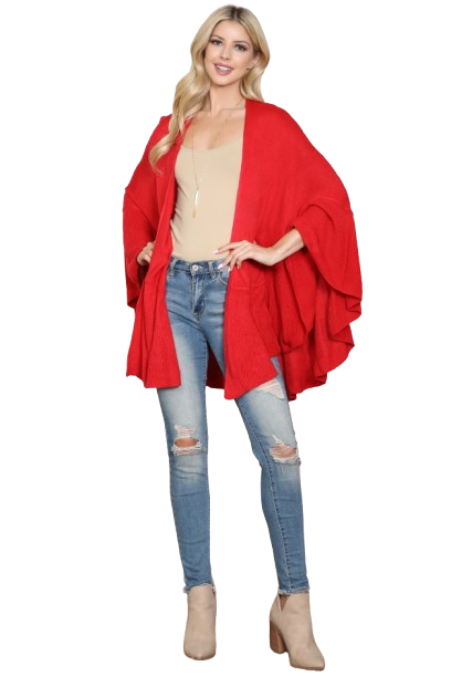 Knit Ruffled Solid Color Kimono Red - Pack of 6