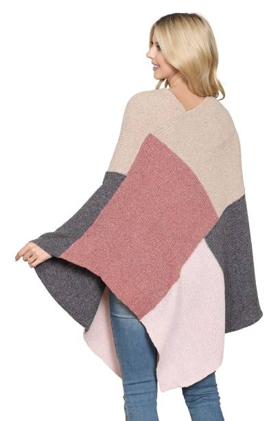 Knitted Geometric Square Multi Color Poncho Beige - Pack of 6