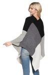 Knitted Geometric Square Multi Color Poncho Black Gray - Pack of 6