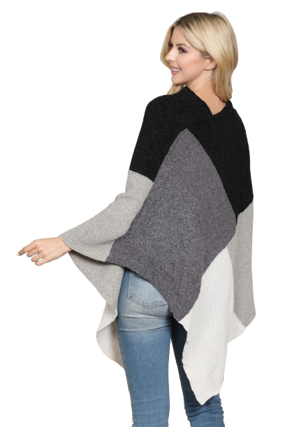 Knitted Geometric Square Multi Color Poncho Black Gray - Pack of 6