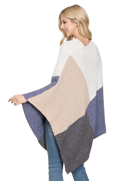 Knitted Geometric Square Multi Color Poncho Blue - Pack of 6