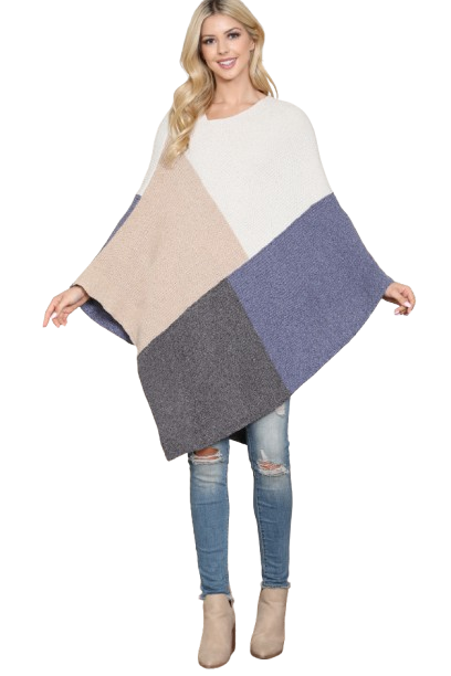 Knitted Geometric Square Multi Color Poncho Blue - Pack of 6