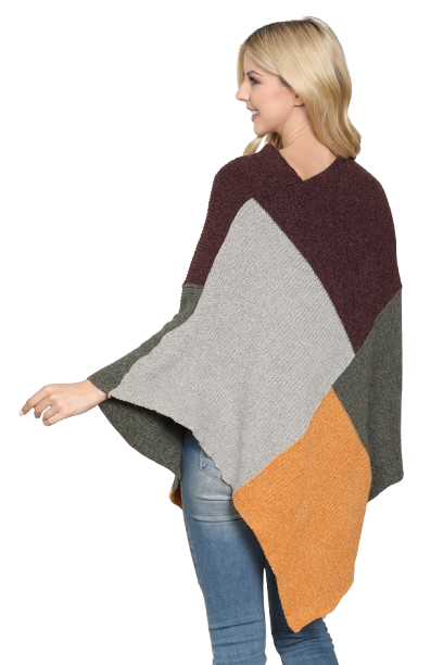 Knitted Geometric Square Multi Color Poncho Black Orange - Pack of 6