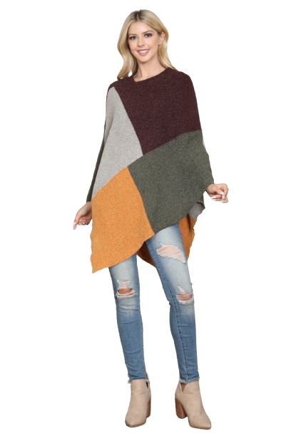 Knitted Geometric Square Multi Color Poncho Black Orange - Pack of 6