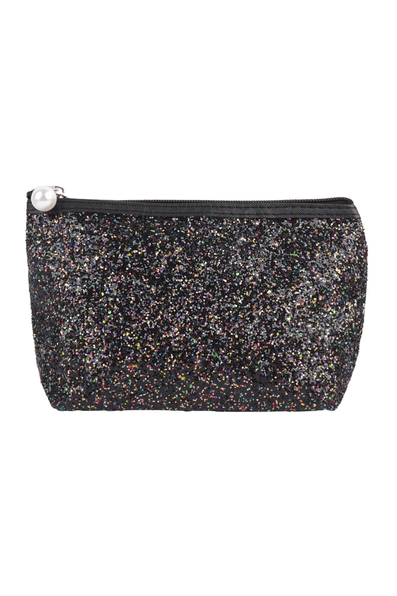 Glitter Cosmetic Pouch Bag Black - Pack of 6