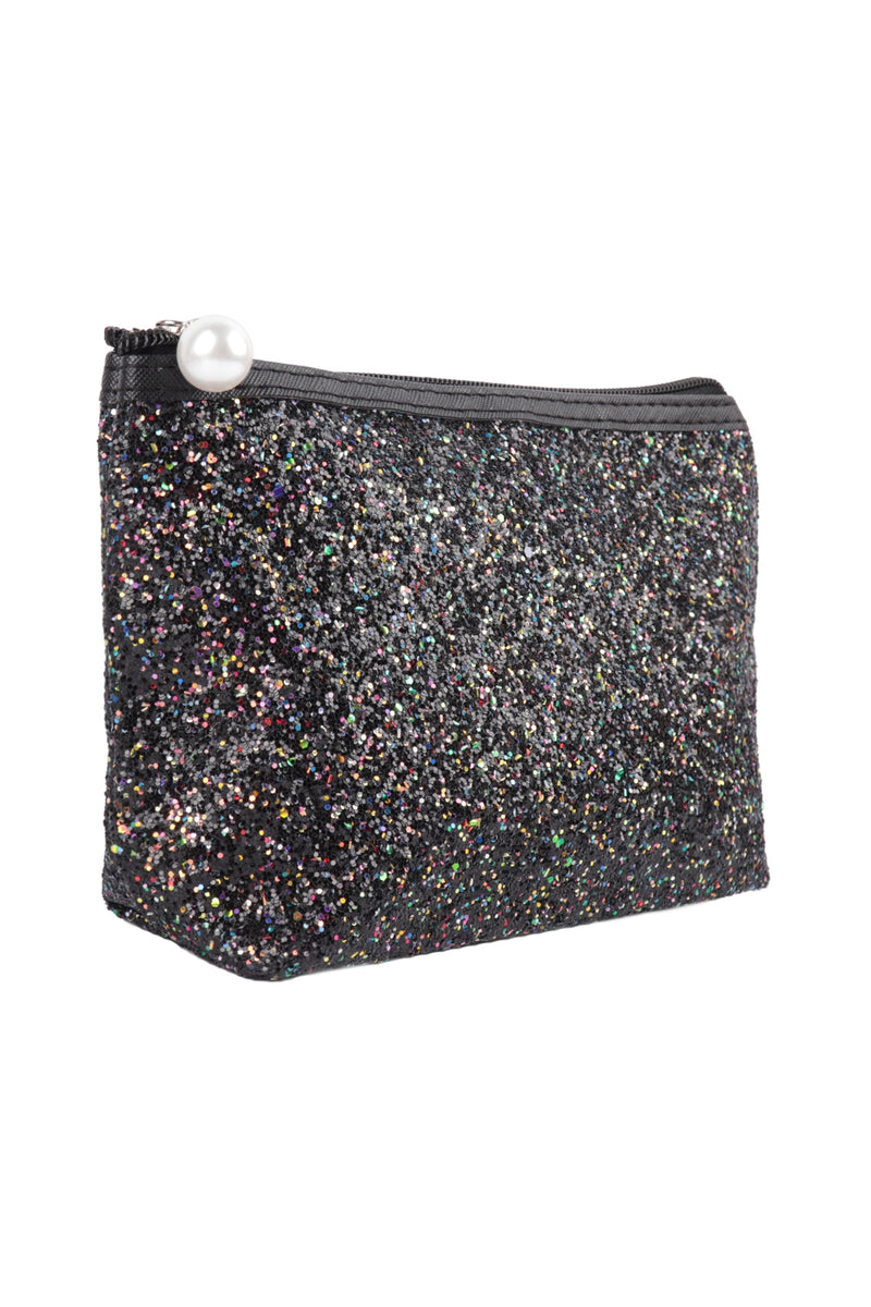 Glitter Cosmetic Pouch Bag Black - Pack of 6