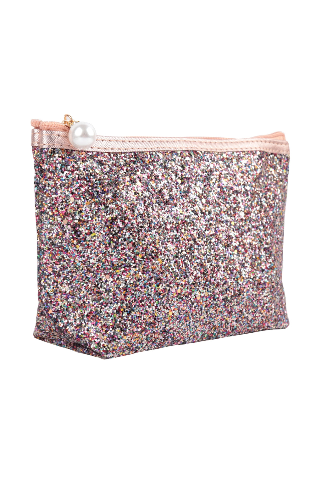 Glitter Cosmetic Pouch Bag Black Multicolor - Pack of 6