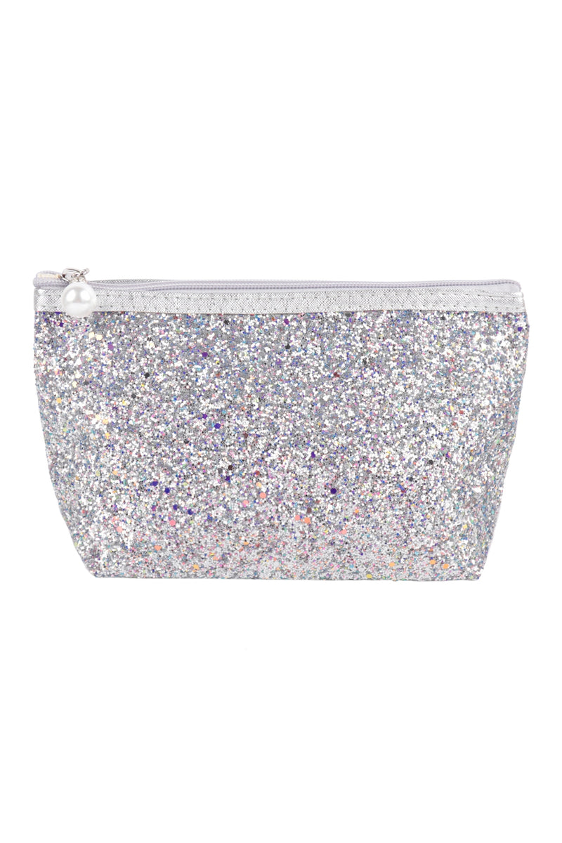 Glitter Cosmetic Pouch Bag Silver - Pack of 6