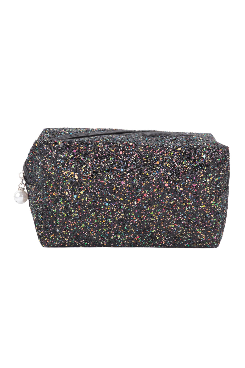 Glitter Pearl Zipper Cosmetic Bag Black - Pack of 6