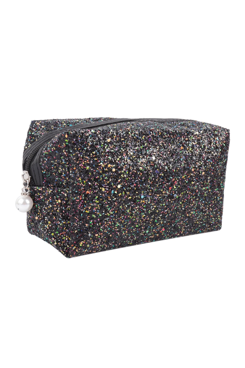 Glitter Pearl Zipper Cosmetic Bag Black - Pack of 6