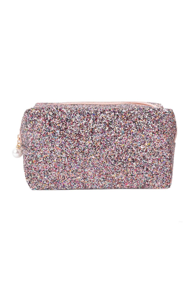 Glitter Pearl Zipper Cosmetic Bag Black Multicolor - Pack of 6