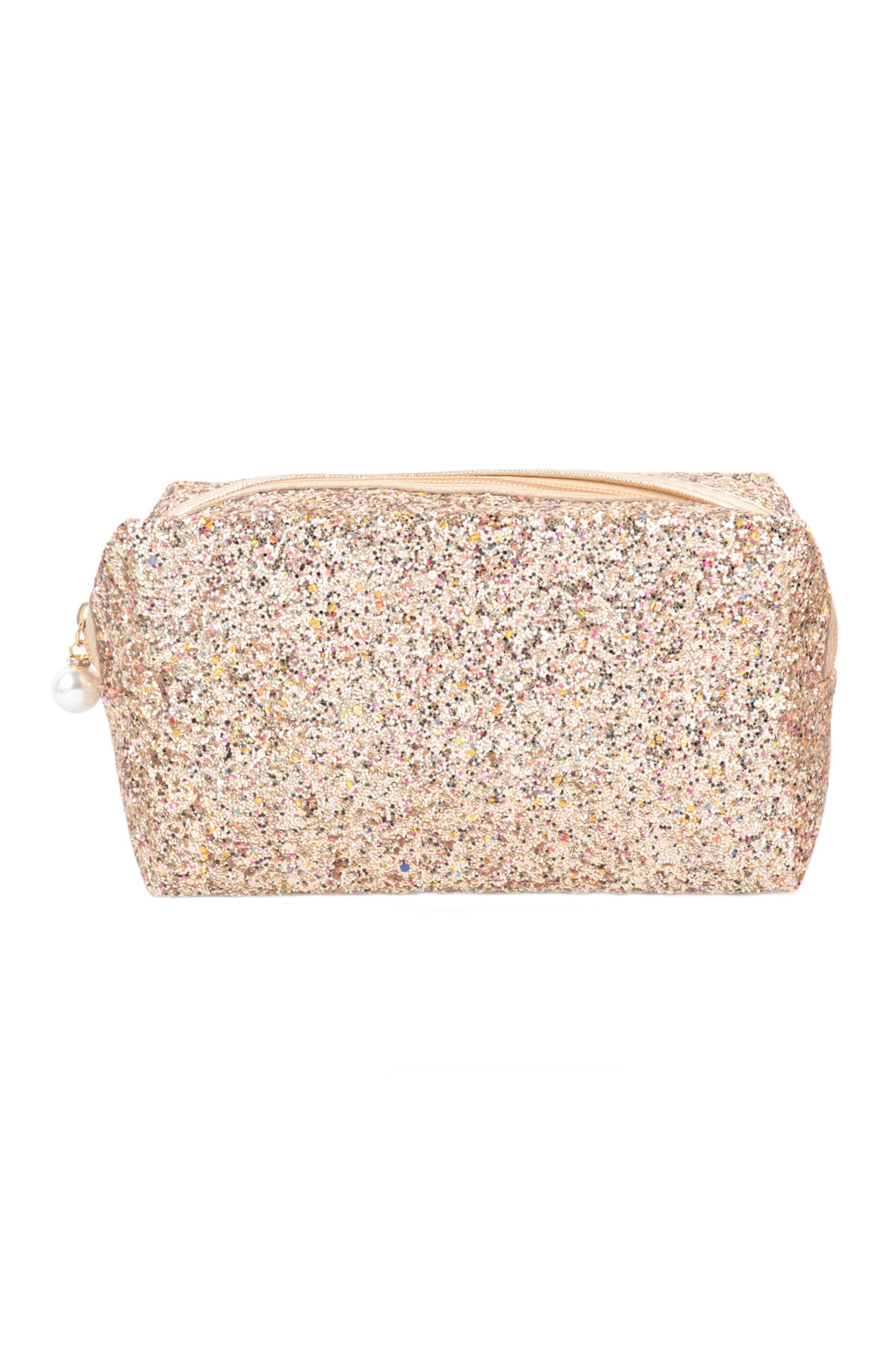 Glitter Pearl Zipper Cosmetic Bag Gold - Pack of 6