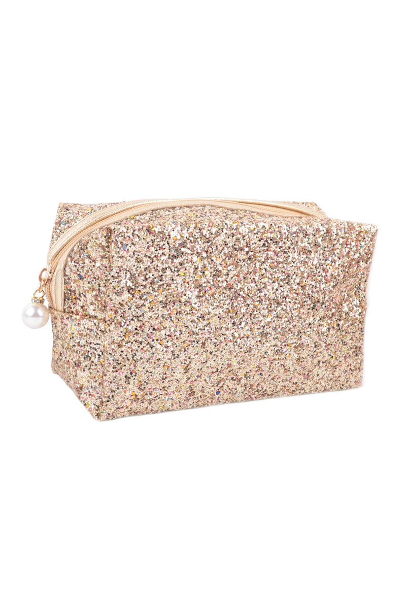 Glitter Pearl Zipper Cosmetic Bag Gold - Pack of 6