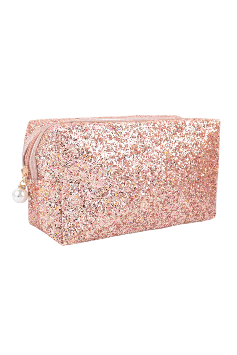 Glitter Pearl Zipper Cosmetic Bag Peach - Pack of 6