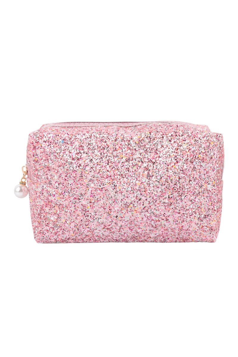 Glitter Pearl Zipper Cosmetic Bag Pink - Pack of 6