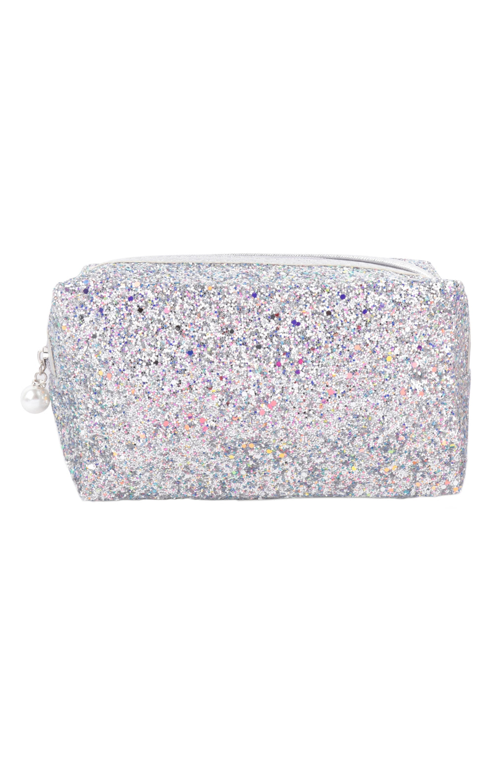 Glitter Pearl Zipper Cosmetic Bag Silver - Pack of 6