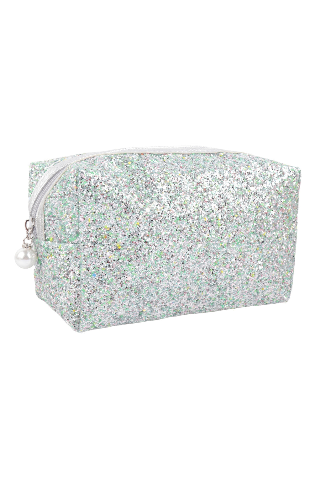 Glitter Pearl Zipper Cosmetic Bag White - Pack of 6