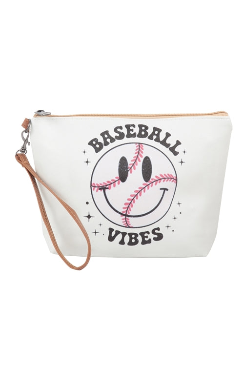 Baseball Vibes Print Cosmetic Pouch Bag with Wristlet - Pack of 6