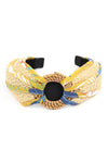 Yellow Two Tone Polka Dots Knotted Fabric Headband - Pack of 6