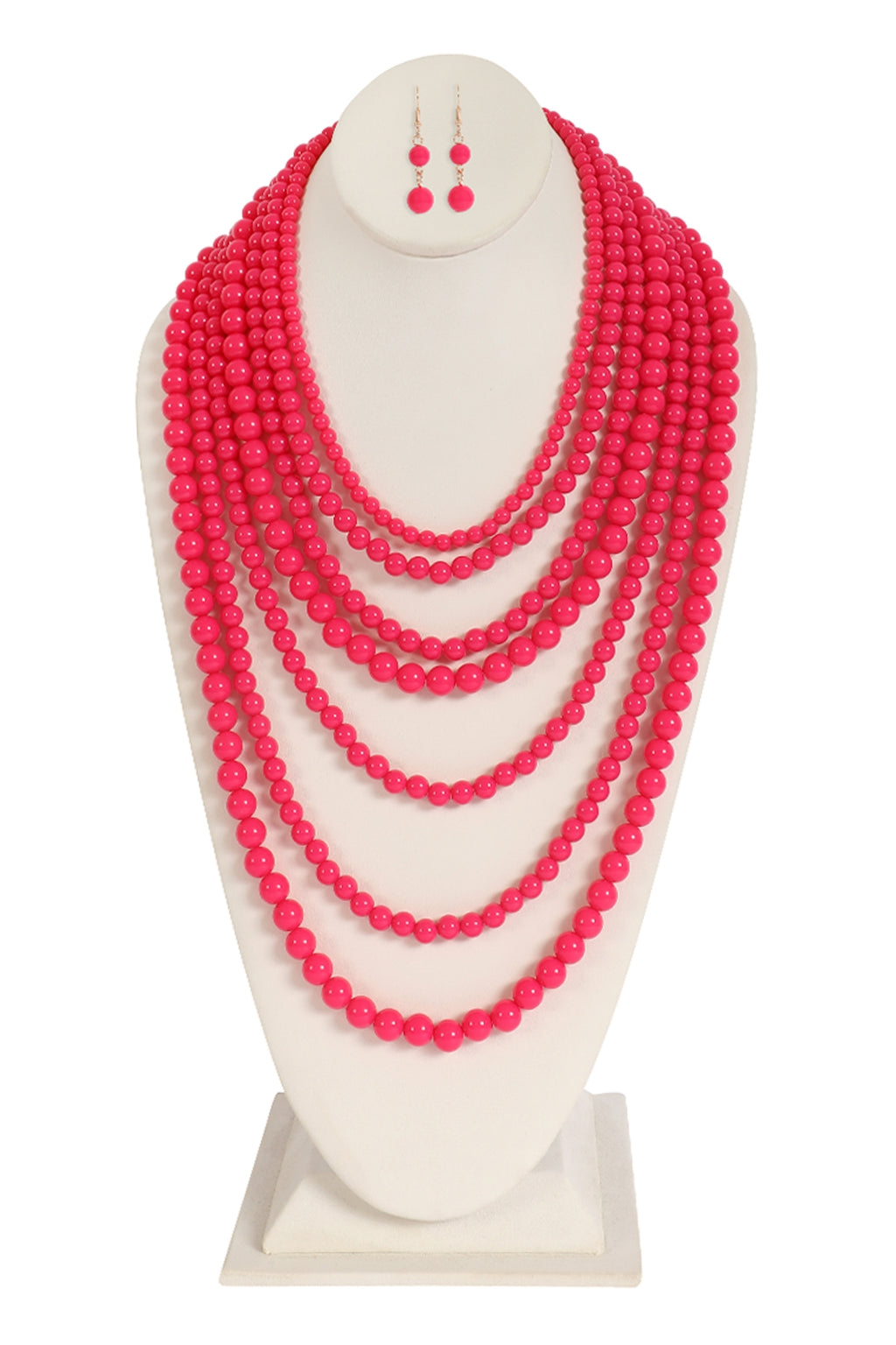 Multilayer Acrylic Hot Pink Necklace & Earring Set - Pack of 6