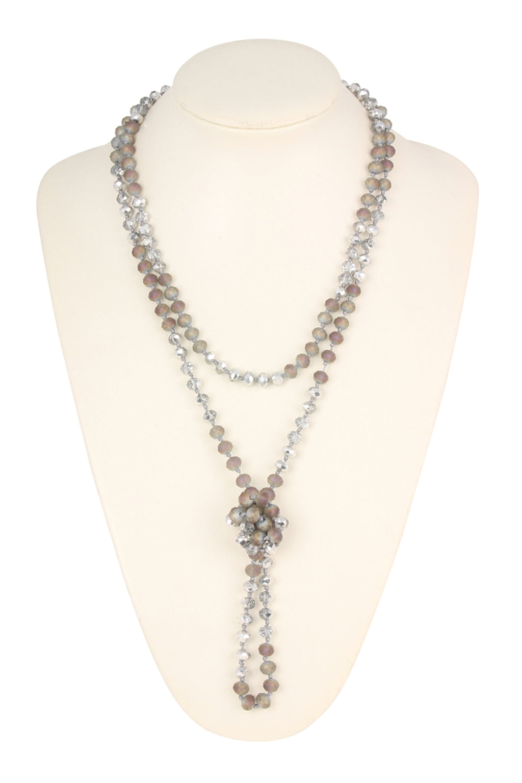 Iridescent Gray Silver Mix Longline Hand Knotted Necklace - Pack of 6