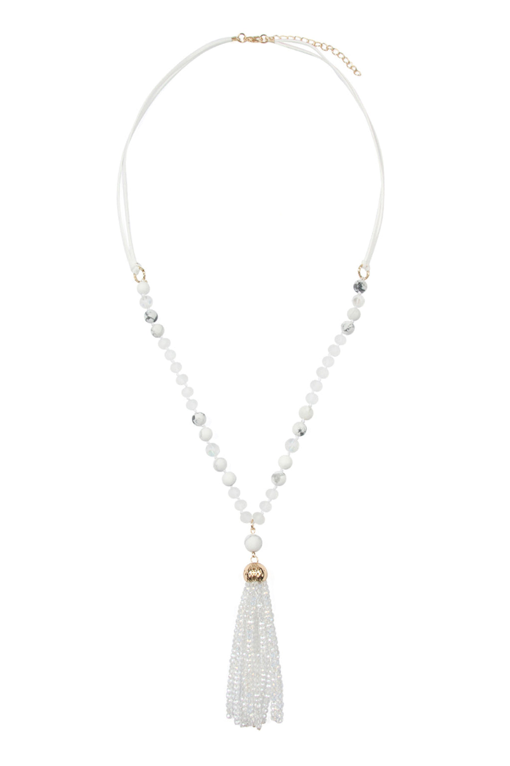 White Rondelle Tassel Pendant with Polycard Necklace - Pack of 6