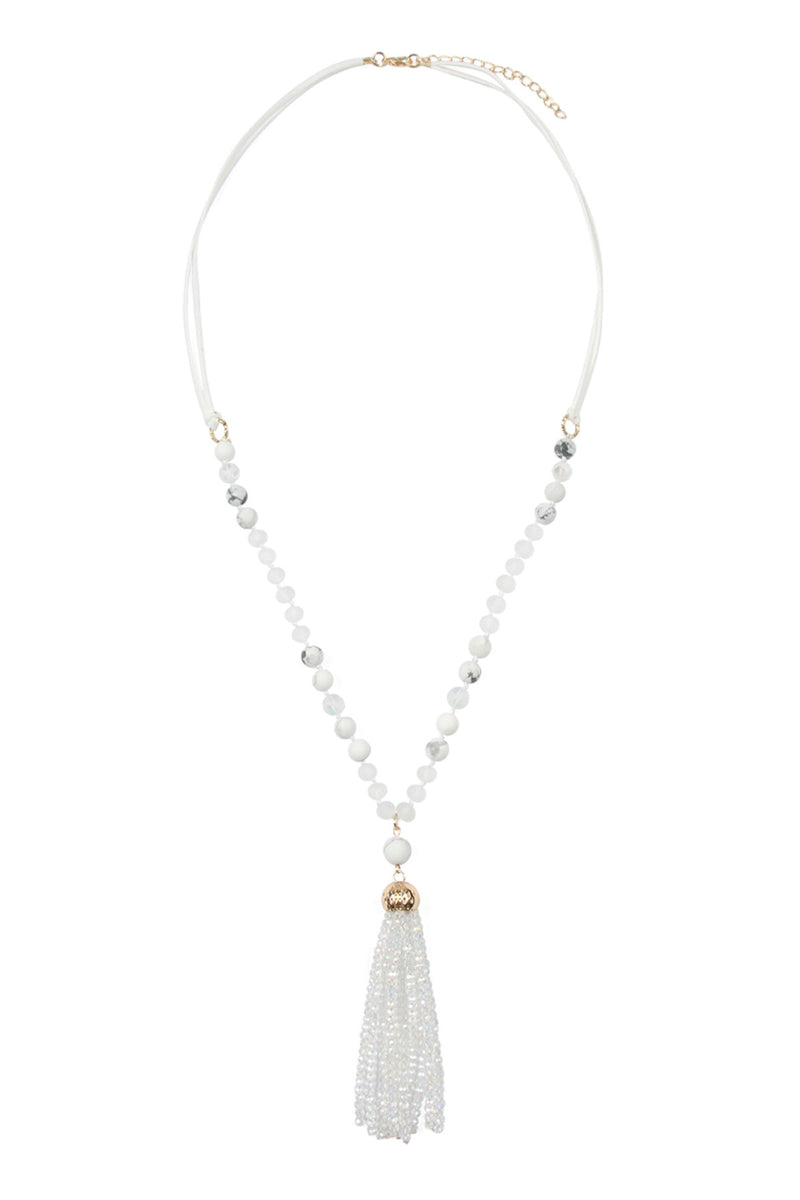 White Rondelle Tassel Pendant with Polycard Necklace - Pack of 6