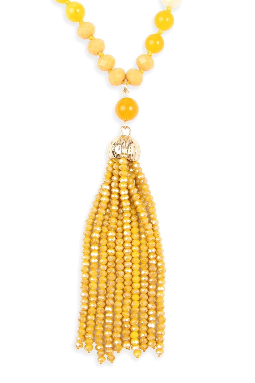 Dark Mustard Rondelle Tassel Pendant with Polycard Necklace - Pack of 6