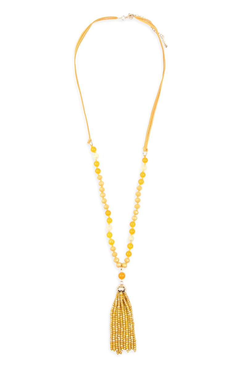 Dark Mustard Rondelle Tassel Pendant with Polycard Necklace - Pack of 6