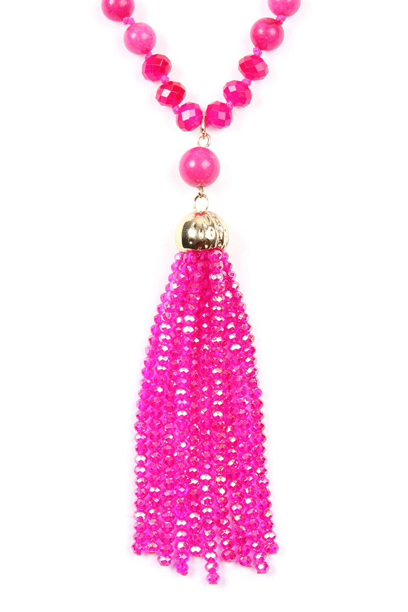 Fuchsia Rondelle Tassel Pendant with Polycard Necklace - Pack of 6