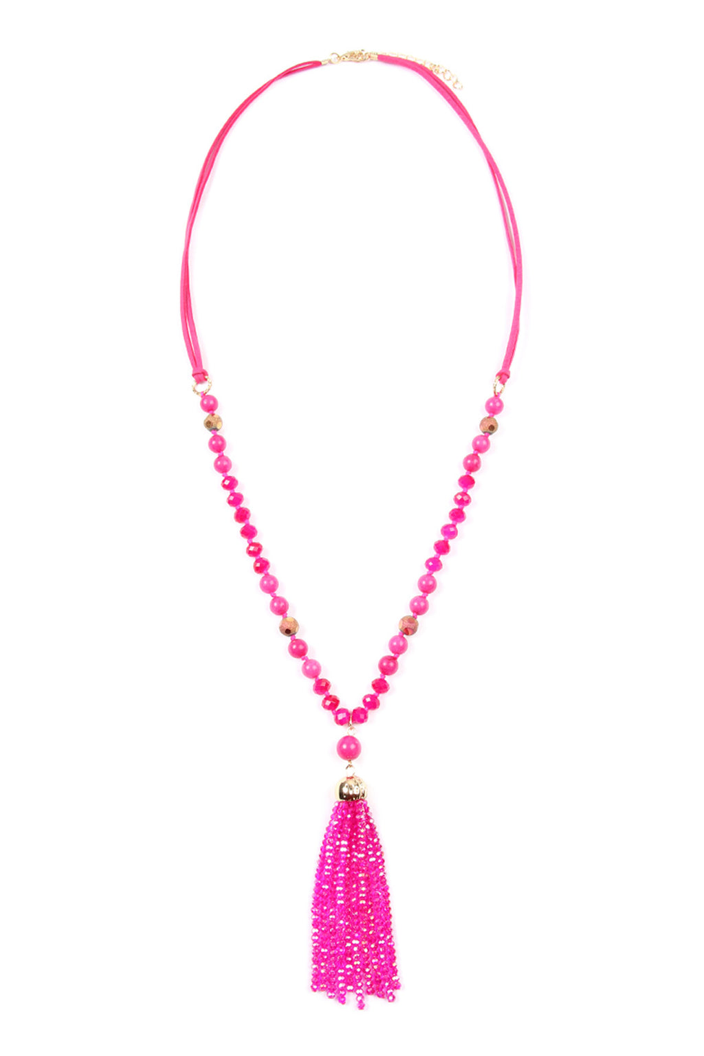 Fuchsia Rondelle Tassel Pendant with Polycard Necklace - Pack of 6