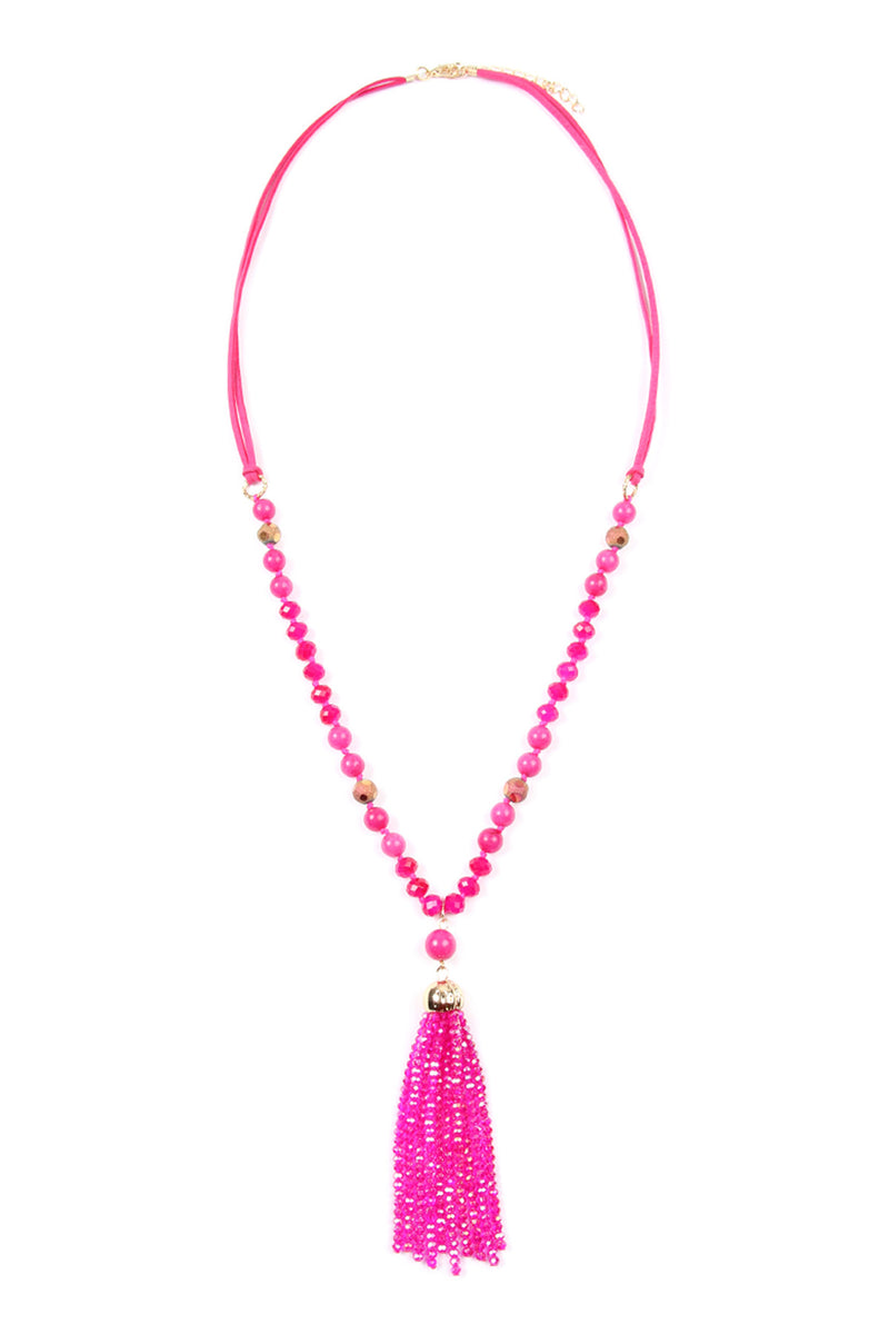 Fuchsia Rondelle Tassel Pendant with Polycard Necklace - Pack of 6