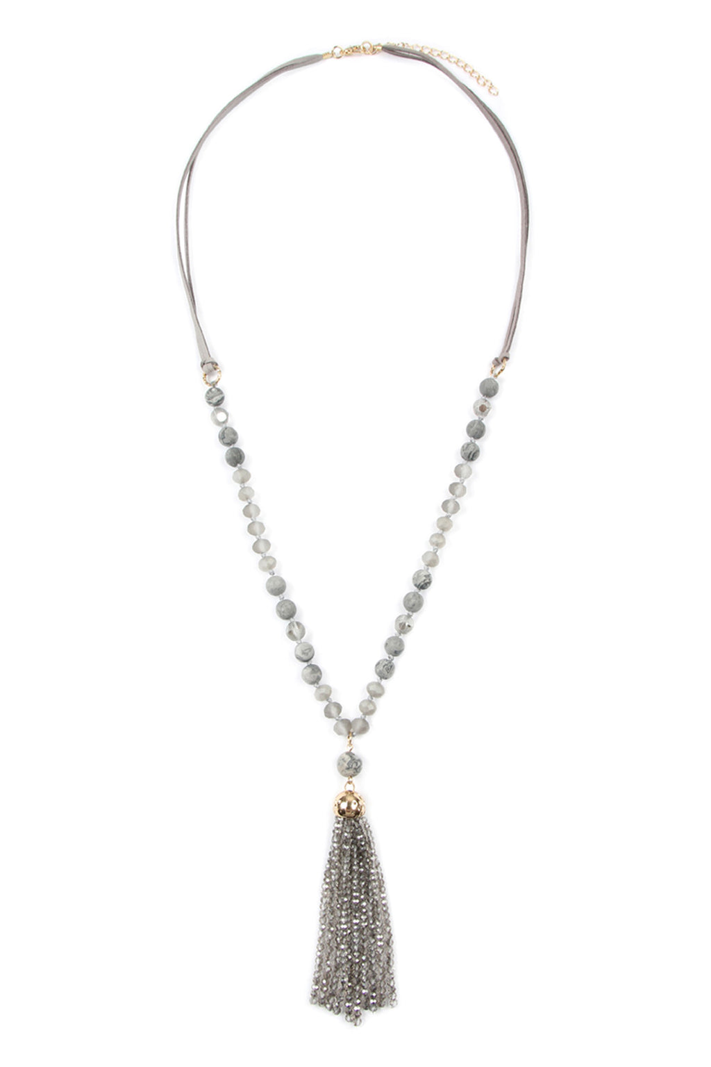 Gray Rondelle Tassel Pendant with Polycard Necklace - Pack of 6