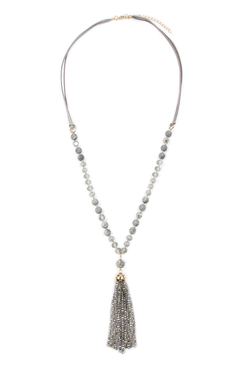 Gray Rondelle Tassel Pendant with Polycard Necklace - Pack of 6